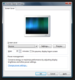 Screensaver options in Windows Vista