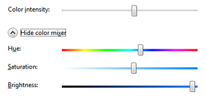 Advanced color mixer options for Windows 7 Aero theme