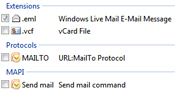 Available protocols and file types as Windows Live Mail defaults