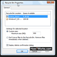 Configure Recycle Bin properties in Windows 7