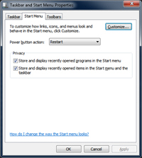 Customize and configure Taskbar and Start menu Properties in Windows 7