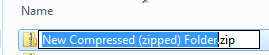 Default name for new compressed folder in Windows 7