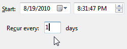 Enter a recurrence date and time for your task