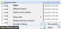 Make folders appear in Documents library in Windows 7