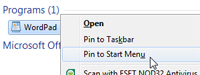 Pin a program to the start menu in Windows 7