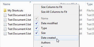 Show the date-created column in Windows Explorer for Windows 7