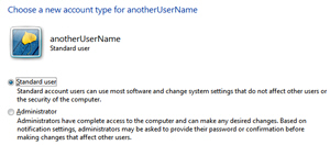 Switch Windows user account type in Windows 7