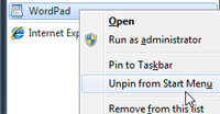 Unpin a program from the start menu in Windows 7