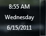 Windows 7 showing the day of the week in the taskbar