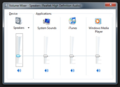 The sound volume mixer in Windows 7