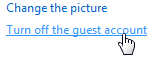 Click to disable the Guest Account in Windows 7