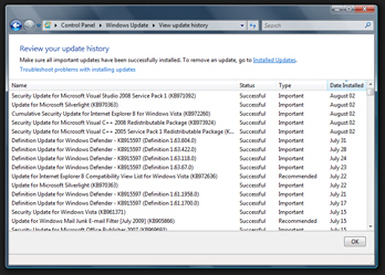 History of updates ever installed in Windows Vista