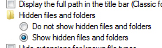 Hidden files and folders settings