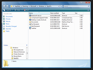 The Send to folder opened in Windows Explorer
