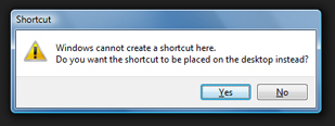 Error message and problems creating shortcuts
