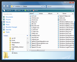 The system sounds folder in Windows Vista