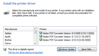 Install printer and drivers in Windows Vista