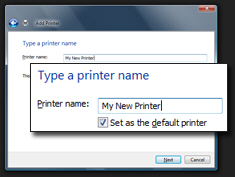 Name your new printer and set it as Vista's default printer