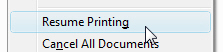 Resume printing a queued document in Vista