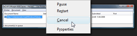 Selectively cancel printing in Windows Vista