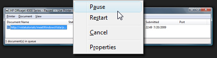 Selectively pause printing in Windows Vista