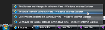 Grouped taskbar buttons in Windows Vista