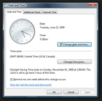 Date and time settings in Windows Vista