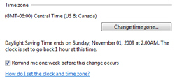 Change time zone in Windows Vista