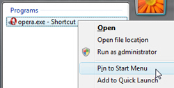 Pin a program to the Start Menu in Windows Vista