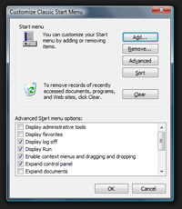 Classic Start Menu options and settings in Windows Vista