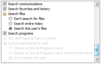 Search options for the Start Menu in Windows Vista