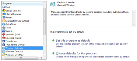 Sample default application in Windows Vista