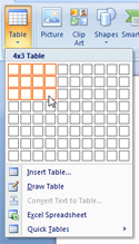 Table menu and quick table in Word 2007