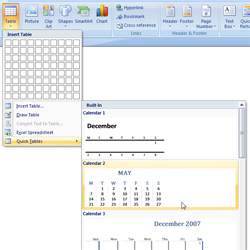 Using quick tables in Word 2007