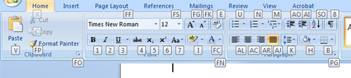 Ribbon keyboard shortcuts in Word 2007