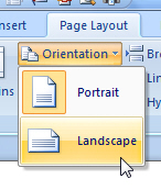 Change the orientation to landscape in Word 2007