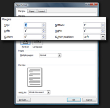 Custom margins and page setup in Word 2007