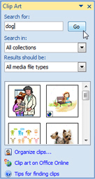 Insert clipart illustrations from Microsoft's online gallery