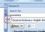 Resize the research panel to view more of the word's dictionary definitions