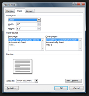 Custom paper and page dimensions in Word 2007