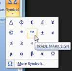 Symbol menu in Microsoft Word 2007