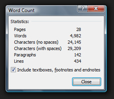 Detailed word count statistics in Microsoft Word 2007