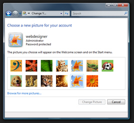 Windows Vista built-in user account images and photos