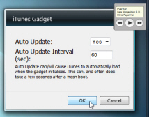 Configure options for the iTunes gadget