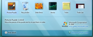 Displaying gadget information in Windows Vista