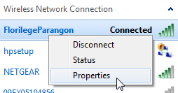 Access the properties and settings of a wireless connection