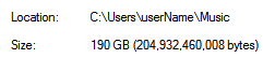 Amount of space and size files take on disk in Gigabytes and bytes