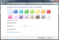 Color swatches, color mixer and custom settings in Windows 7