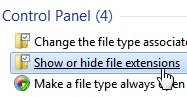 Configure Windows 7 to show or hide file extensions