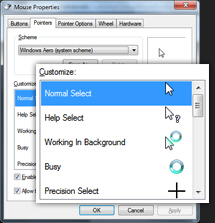 Cursor scheme preview for each mouse pointer